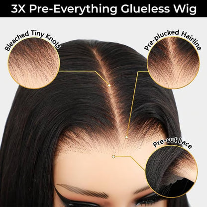 Sale Happening Now:50%OFF Pre-Cut Lace Kinky Straight 360 Full Lace Frontal Glueless Wig With Invisi Drawstring Pre Plucked Human Hair Wig