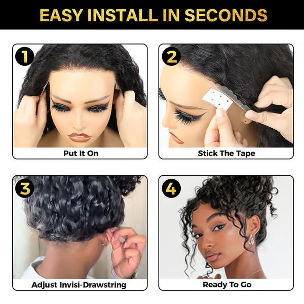 Sale Happening Now:50%OFF Pre-Cut Lace Kinky Straight 360 Full Lace Frontal Glueless Wig With Invisi Drawstring Pre Plucked Human Hair Wig