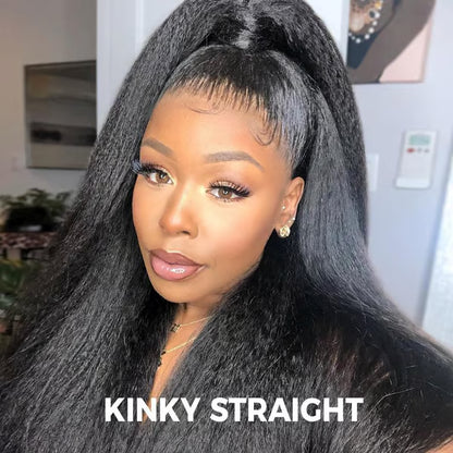 Sale Happening Now:50%OFF Pre-Cut Lace Kinky Straight 360 Full Lace Frontal Glueless Wig With Invisi Drawstring Pre Plucked Human Hair Wig