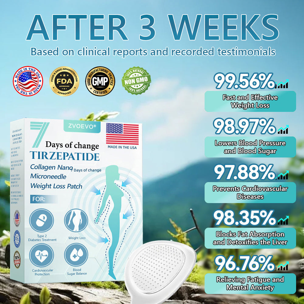 🎉Last Day 80% OFF🎉 ZVOEVO® SMGT-GLP-1 Tirzepatide & Collagen Nano Microneedle Weight Loss Patch | Targets Obesity, Loose Skin, High Blood Pressure, Diabetes, Fatty Liver, Joint Pain, Brain Fog, Low Energy, Body Aches, and More