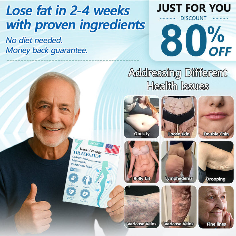 🎉Last Day 80% OFF🎉 ZVOEVO® SMGT-GLP-1 Tirzepatide & Collagen Nano Microneedle Weight Loss Patch | Targets Obesity, Loose Skin, High Blood Pressure, Diabetes, Fatty Liver, Joint Pain, Brain Fog, Low Energy, Body Aches, and More