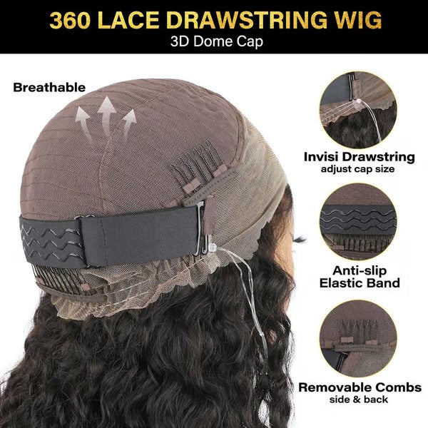 Sale Happening Now:50%OFF Pre-Cut Lace Kinky Straight 360 Full Lace Frontal Glueless Wig With Invisi Drawstring Pre Plucked Human Hair Wig