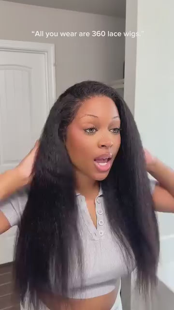 Sale Happening Now:50%OFF Pre-Cut Lace Kinky Straight 360 Full Lace Frontal Glueless Wig With Invisi Drawstring Pre Plucked Human Hair Wig